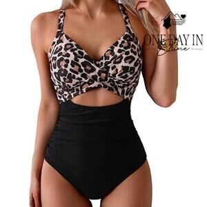 Eomenie Cross Front Cut Out Tie Back One Piece Swimsuit Size L